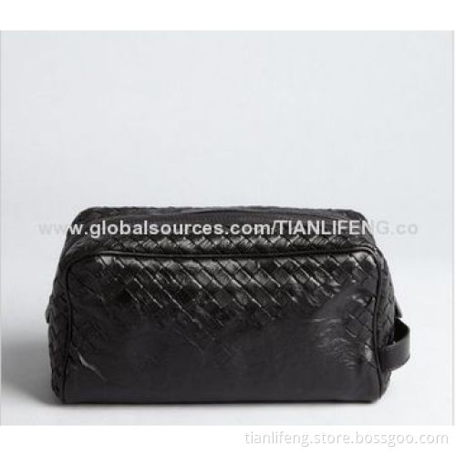 Black Leather Intrecciato Travel Bag